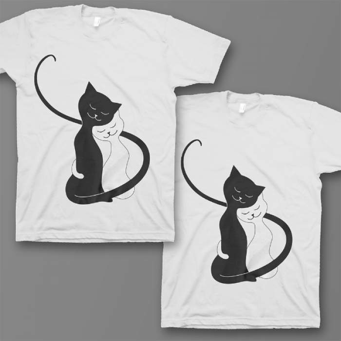 Парные футболки для влюбленных "Обнимающиеся котики"